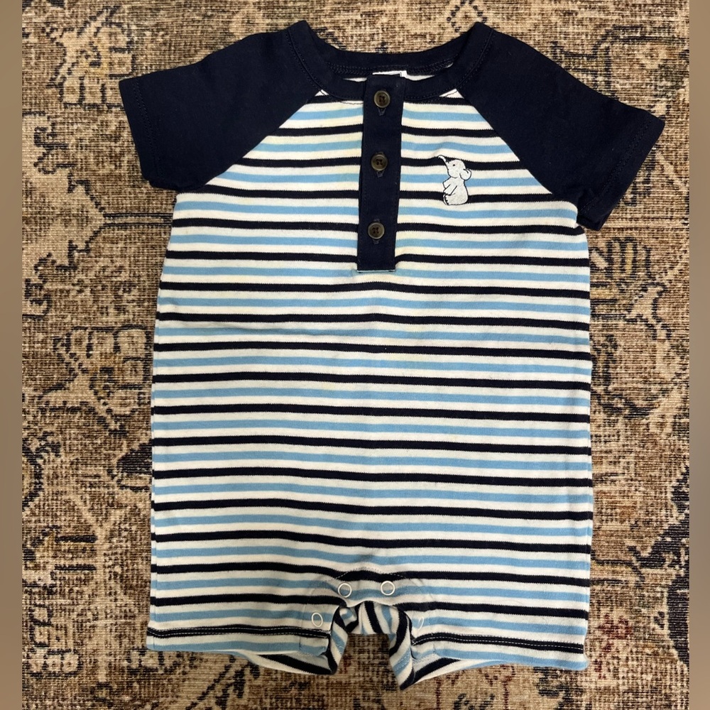Janie and Jack Navy and Light Blue Striped Romper